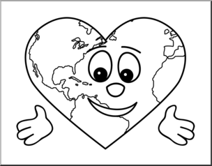 Clip Art Cute Earth Heart B W Abcteach