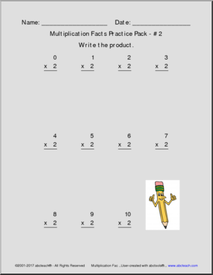 Multiplication Facts Practice Pack Abcteach