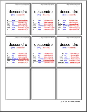 French Jeu Des Sept Familles Verbe Descendre Au Pass Compos Abcteach