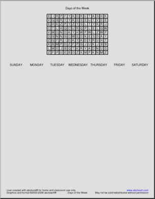 Word Search Days Of The Week Abcteach