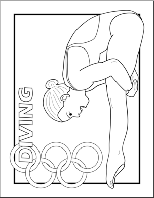 Clip Art: Summer Olympics Event Illustrations: Diving B&W