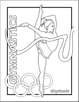 Clip Art: Summer Olympics Event Illustrations: Gymnastics Rhythmic B&W