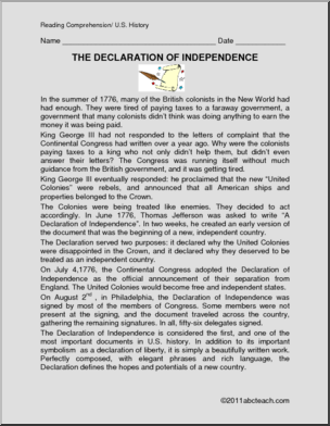Comprehension: Declaration of Independence (elem)