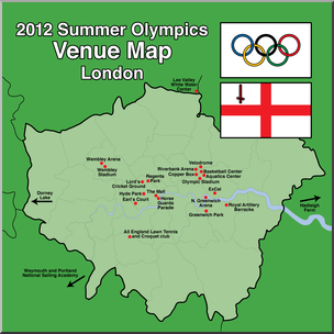 Clip Art: 2012 Summer Olympics Venues Map 1 Color