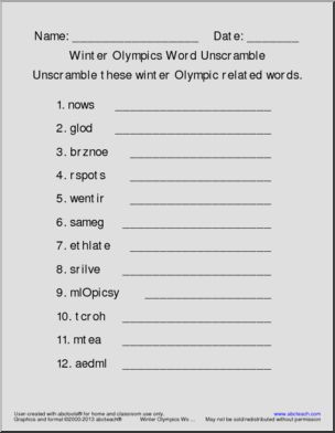 Word Unscramble: Olympic Sports (primary)