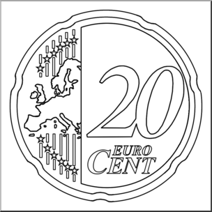 Clip Art: Euro 20 Cent B&W – Abcteach