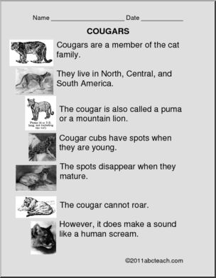Comprehension: Animals: Cougar (primary)