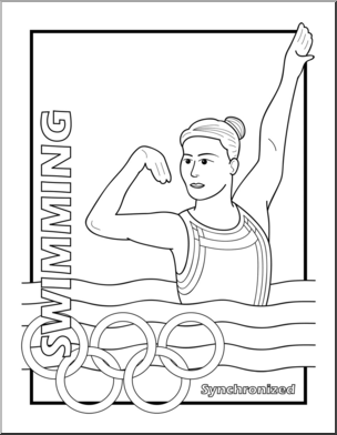 Clip Art: Summer Olympics Event Illustrations: Synchronized Swimming B&W