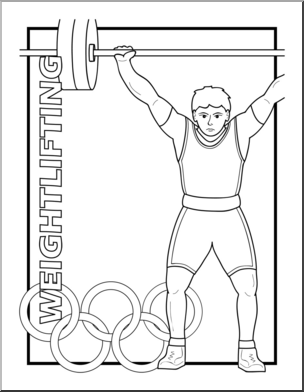 Clip Art: Summer Olympics Event Illustrations: Weightlifting B&W – Abcteach