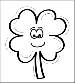 Clip Art: Four Leaf Clover Smiley B&W