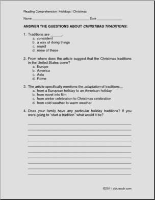Comprehension: Christmas Traditions (upper elem/middle)