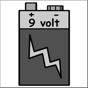 Clip Art: Electricity: 9 Volt Battery Grayscale