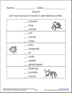 Alphabetical Order:  Insects