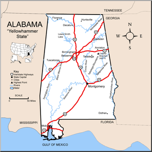 Clip Art: US State Maps: Alabama Color Detailed