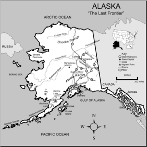 Clip Art: US State Maps: Alaska Grayscale Detailed