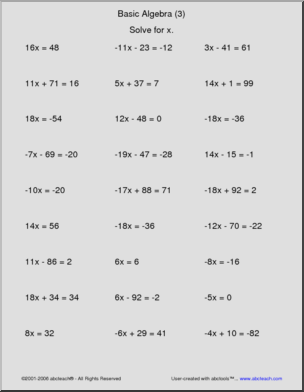 Basic Algebra (3) Worksheet