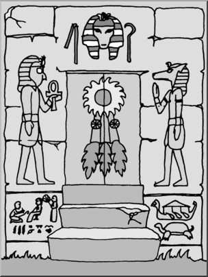 Clip Art: Halloween Houses: Alien Pharaoh Crypt Grayscale