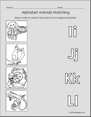 Alphabet Animals Matching Worksheet Set