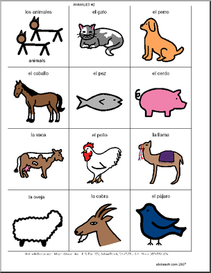 Spanish: Poster de vocabulario: Los animales 2 (elementaria) – Abcteach