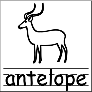Clip Art: Basic Words: Antelope B&W Labeled