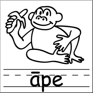 Clip Art: Basic Words: Ape B&W Labeled