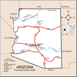 Clip Art: US State Maps: Arizona Color Detailed – Abcteach