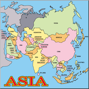 Clip Art: Asia Map Color Labeled – Abcteach