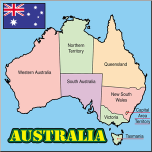 Clip Art: Australia Map Color Labeled – Abcteach