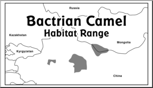 Clip Art: Habitat Map: Bactrian Camel Grayscale