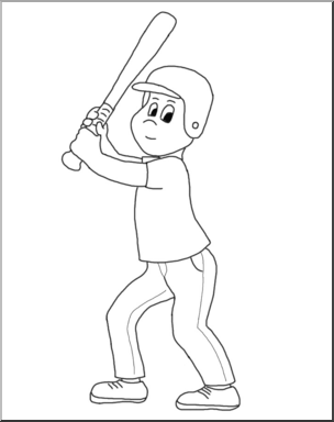 Clip Art: Kids: Baseball Player B&W