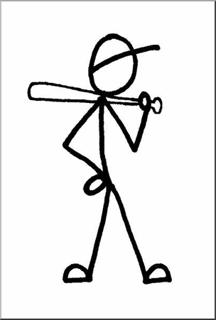 Clip Art: Stick Guy Baseball Player B&W