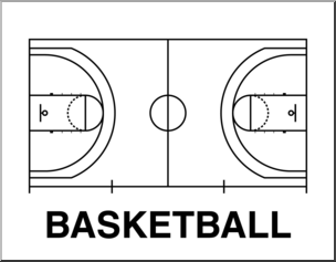 Clip Art: Playing Fields: Basketball Court B&W Blank