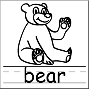 Clip Art: Basic Words: Bear B&W Labeled