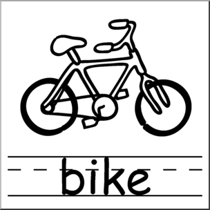 Clip Art: Basic Words: Bike B&W Labeled