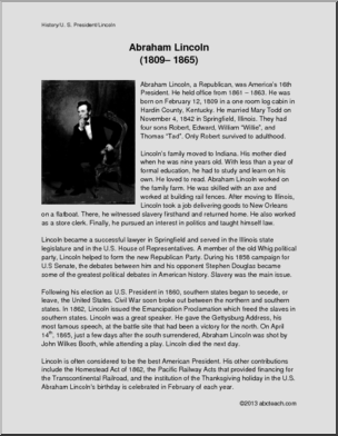 Biography: U.S. President Abraham Lincoln (upper elem/middle)