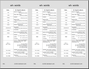 Bookmarks: Wh- words (ESL)