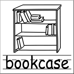 Clip Art: Basic Words: Bookcase B&W Labeled