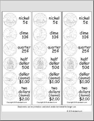 Canadian Coins Bookmarks (b/w)