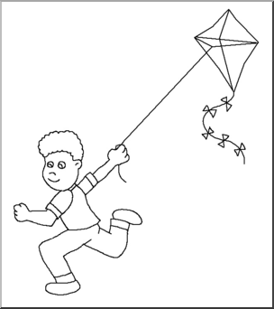 Clip Art: Kids: Kite Flying 1 B&W – Abcteach
