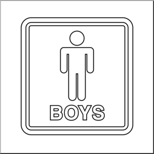 Clip Art: Signs: Restroom: Boys B&W