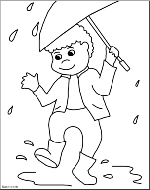 Clip Art: Kids: Boy w/ Umbrella B&W – Abcteach