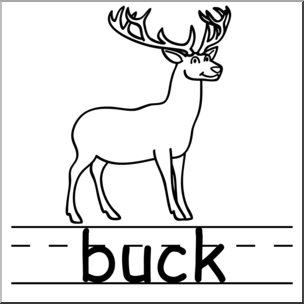 Clip Art: Basic Words: Buck B&W Labeled