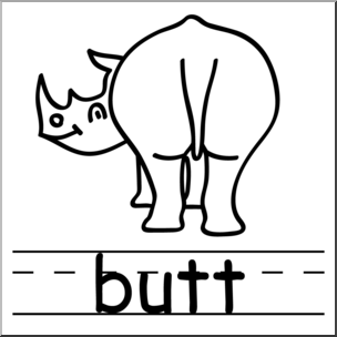 Clip Art: Basic Words: Butt B&W Labeled – Abcteach