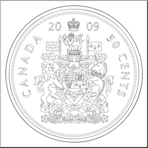 Clip Art: Canadian Money: Half Dollar B&W