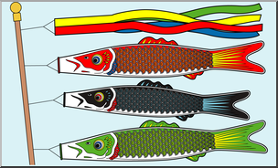 Clip Art: Japanese Carp Kites Color