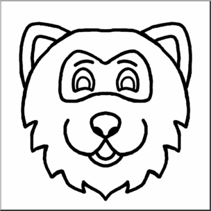 Clip Art: Cartoon Animal Faces: Lion Grayscale – Abcteach