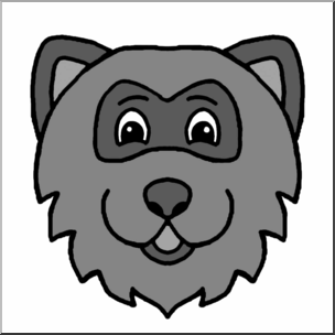 Clip Art: Cartoon Animal Faces: Racoon Grayscale – Abcteach