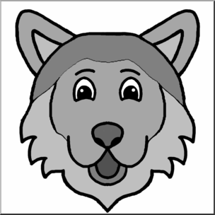 Clip Art: Cartoon Animal Faces: Wolf B&W – Abcteach