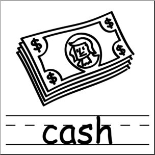 Clip Art: Basic Words: Cash B&W Labeled