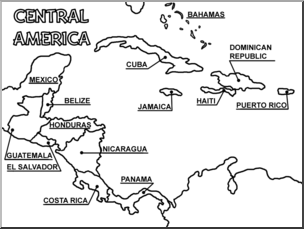Clip Art: Central America Map B&W Labeled
